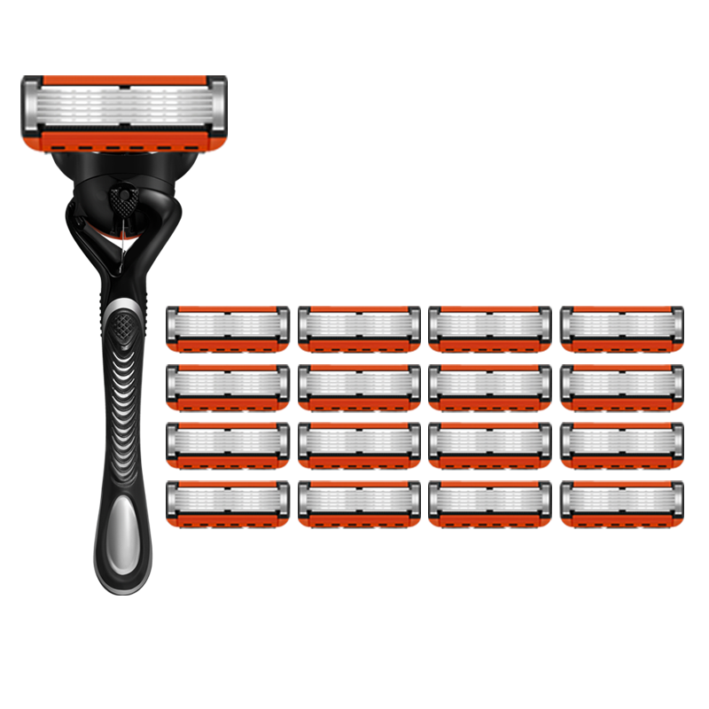 블랙주황 6중 질레트 면도날 프로글라이드 퓨전 호환 면도기, 1세트, 면도날 16개입 17,000원