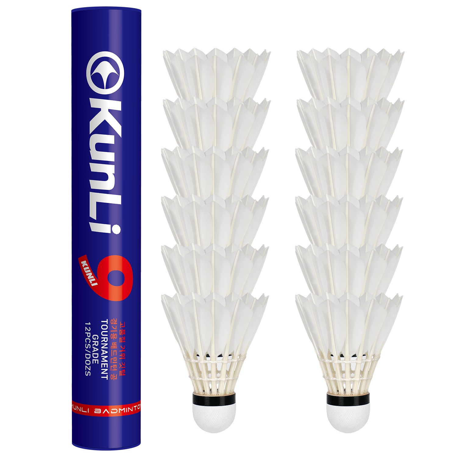 KUNLI 배드민턴셔틀콕 9호 고품질 거위깃털 1타12개입 내구성 안정성 우수 경기훈련양용, 1개, 12개입, 78속 39,500원