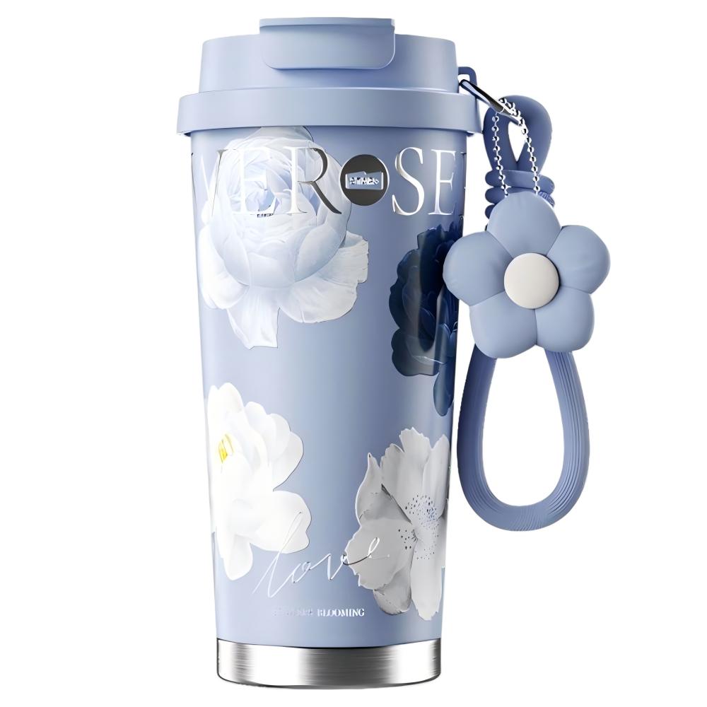 Sidagar 세라믹 레이어 커피 컵 손잡이 끈 차량용 대용 보온 텀블러, 1개, 520ml, 푸른 꽃 46,560원