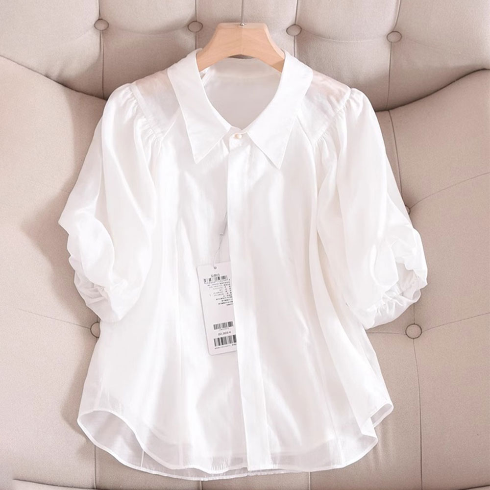 맵시난다 시원한 블라우스 퍼프 소매 러블리 카라넥 여름 엘레강스 반팔 셔츠 U105 21,000원