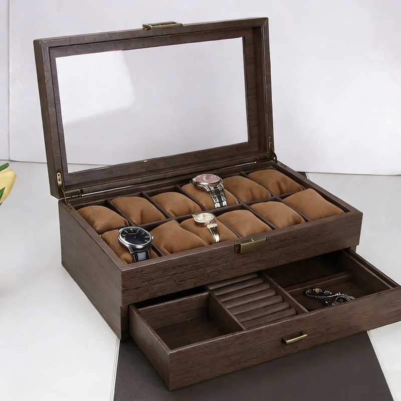 빈티지 시계 보관함 우드 패턴 가죽 수납함 2단 장신구 팔찌 보관함 12구 24구, 1개, 원목색 12구2단 74,500원