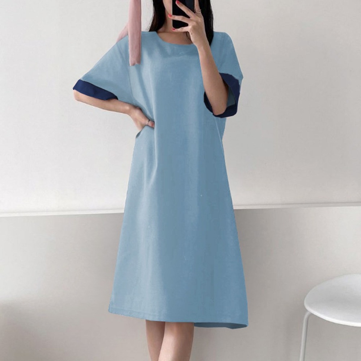 와일드펫 여성 썸머 린넨혼방 미디 원피스 배색 18,910원