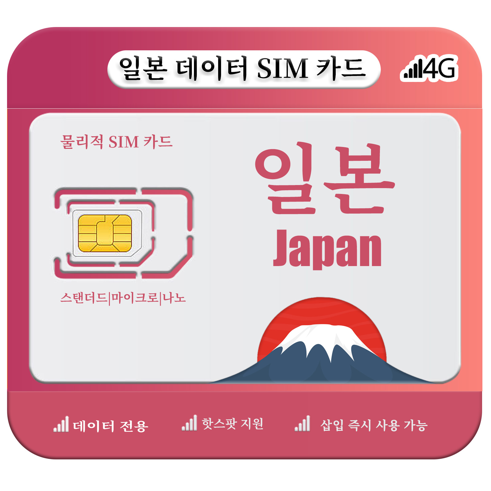 일본유심, 4G/5G LTE 고속 데이터 3,080원