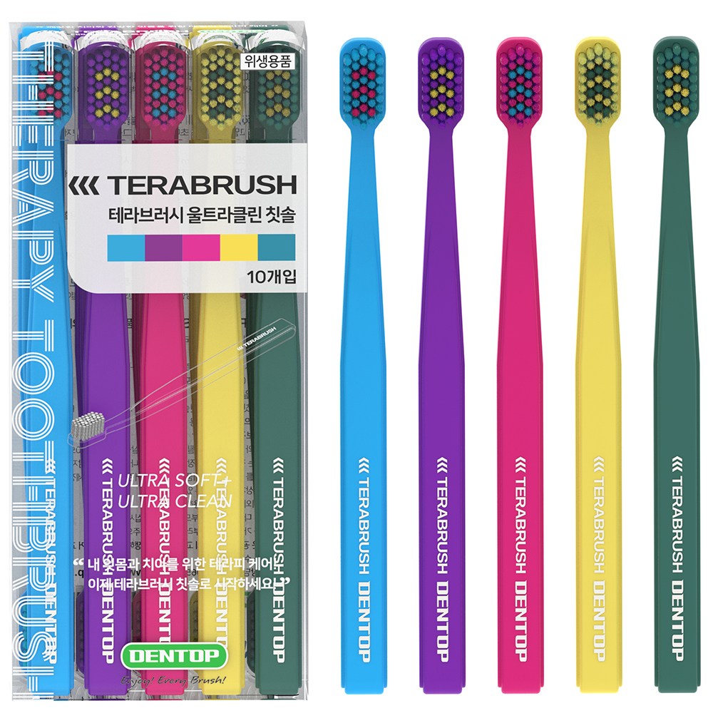 테라브러시 울트라클린 칫솔, 부드러운 6000가닥, 초미세 고탄력모, 저자극 잇몸케어 칫솔, 1세트, 10개입 9,890원