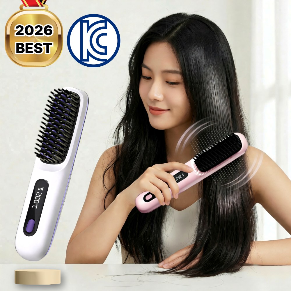 비바영 음이온케어 무선 매직브러쉬 헤어스타일러 고데기 케라틴코팅, 크림 화이트 28,280원