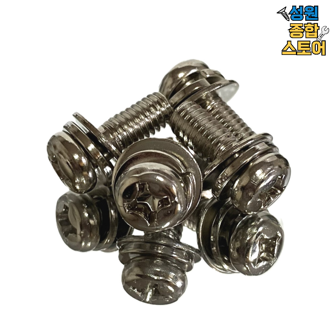 니켈 십자 둥근머리 샘스볼트 평와샤, 스프링 와샤 조립 M6, 70개, M6, 30mm 5,000원