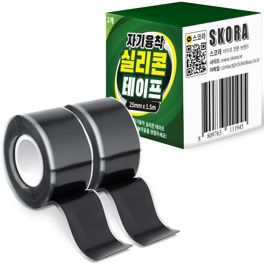 스코라 자기융착 방수 전기 절연 실리콘 테이프 블랙 25mm x 1.5m 7,840원