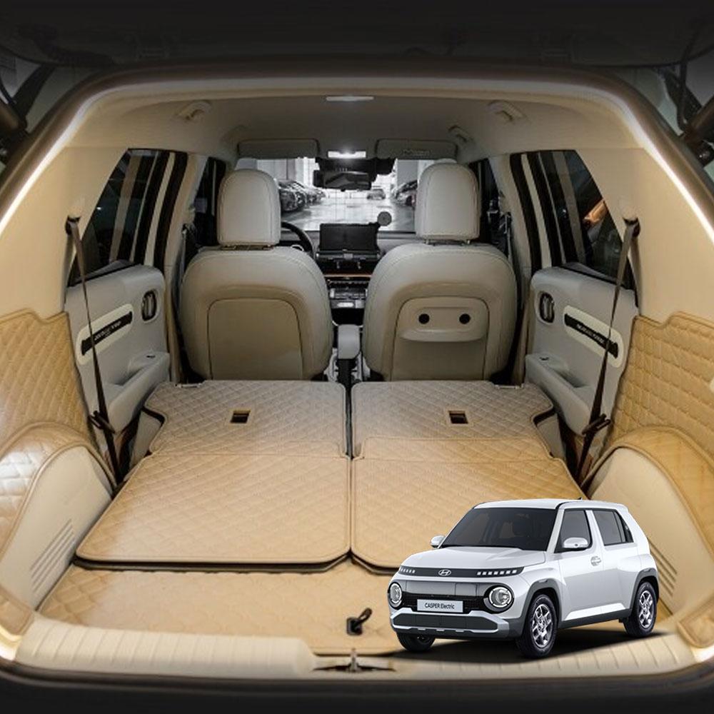 캐스퍼 일렉트릭 전용 컨셉토 가죽 퀼팅 풀커버 트렁크 매트 풀세트, 블랙+골드스티치, 캐스퍼EV_컴포터 유_블랙+골드스티치 156,900원