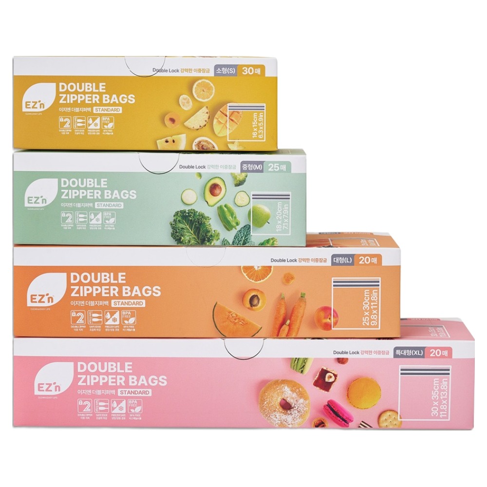 EZn이지엔 스탠다드 더블지퍼백 4종 세트, 혼합, 95개입, 1세트 16,240원