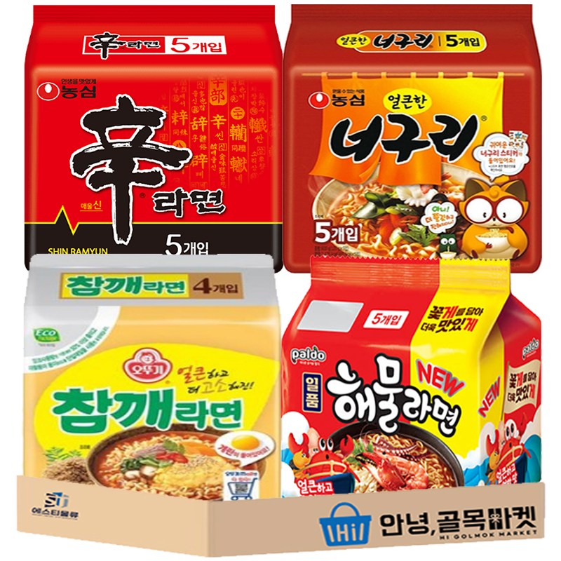 봉지 라면 4종 모음 ( 신라면 얼큰너구리 참깨라면 해물라면 ) 국물 라면 세트, 1세트 23,900원