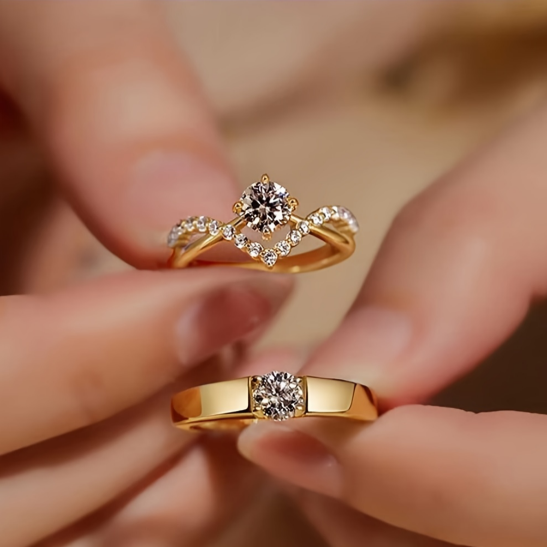 우아한 크라운 디자인 큐빅 커플 반지세트 10,500원