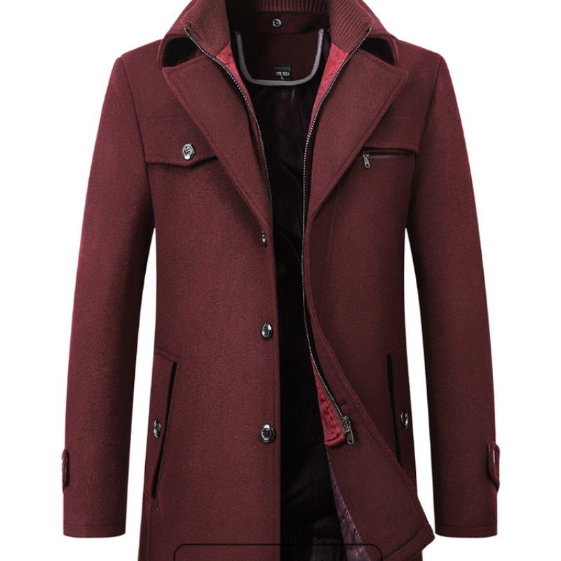 POMTOR 남성용 모직 코트 깔끔한 디자인 구김 방지 클래식 카라 울 코트 53,020원