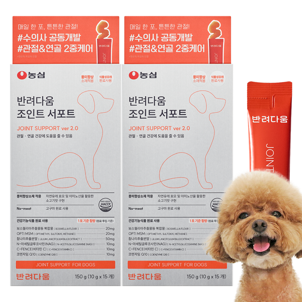 농심 반려다움 강아지 관절 영양제 반려견 슬개골 조인트 서포트, 15회분, 뼈/관절강화, 2개 29,810원