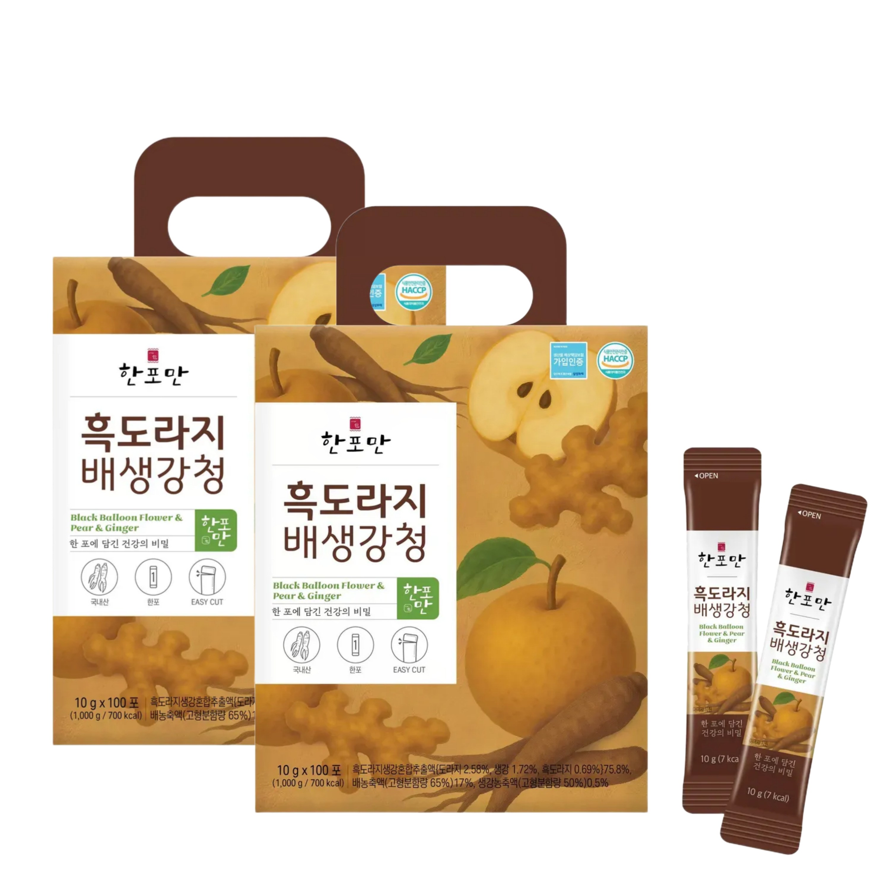 1 + 1 한포만 흑도라지 배생강청 스틱 진액 6년근홍삼 배합, 200개, 10ml 51,000원