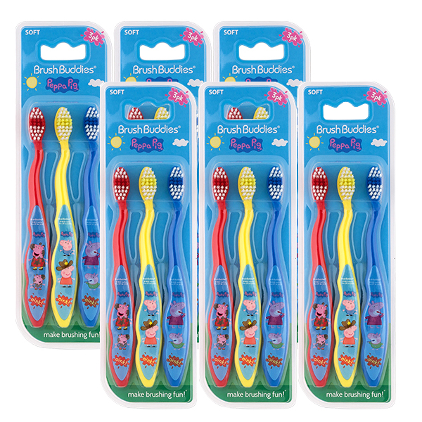 브러쉬버디즈 페파피그 룰라 칫솔 3p, 레드, 옐로우, 블루, 6세트, 3개입 9,800원