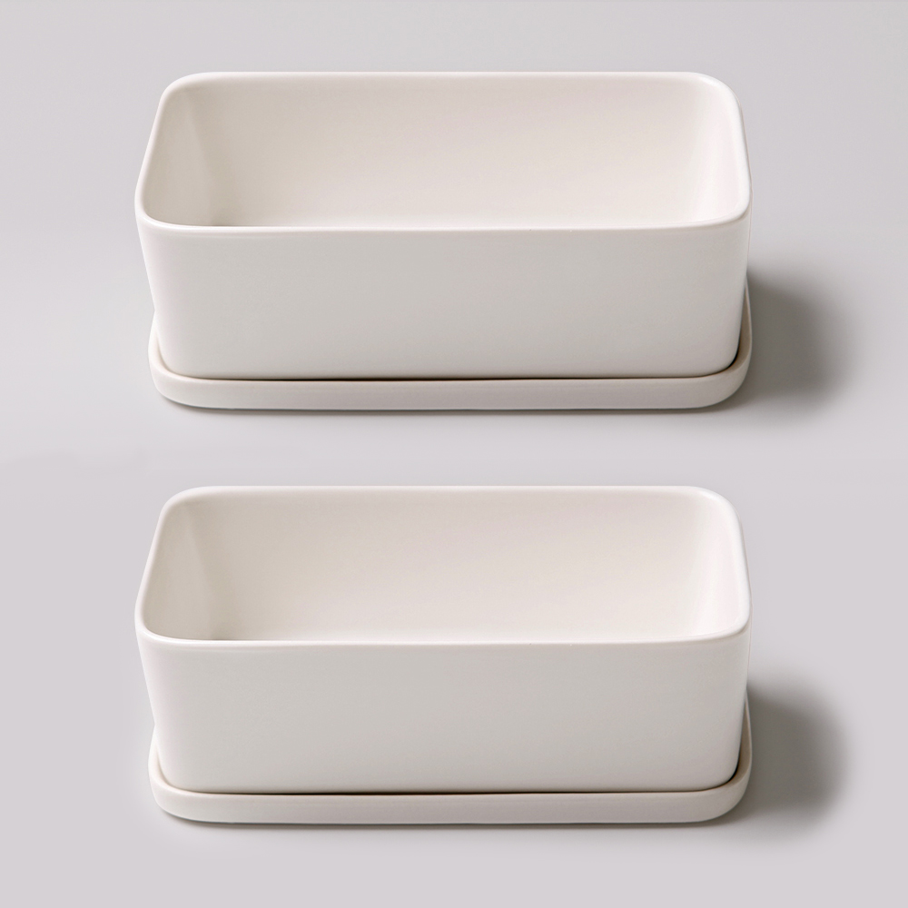 morningscent 다육이 세라믹 직사각 화분 + 받침 세트, 화이트, 2세트 17,480원