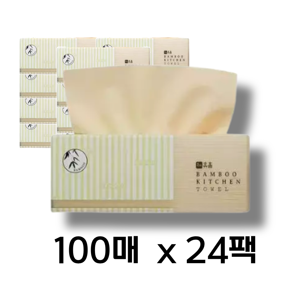휴홈 무표백 대나무 뽑아쓰는 키친타올100매 24팩 / 보습 대나무 로션 티슈 비염 민감성 전용 39,100원
