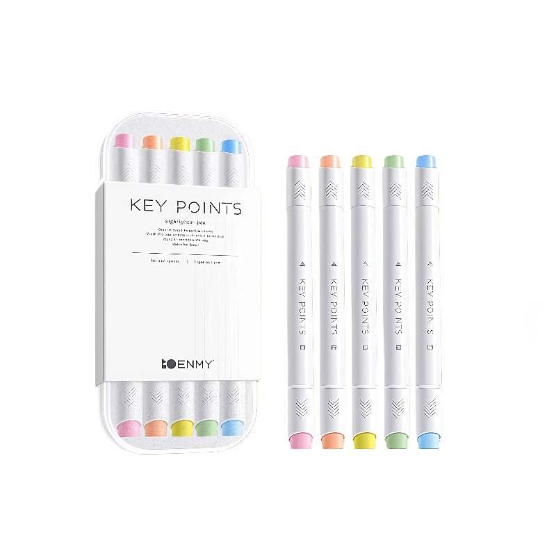 듀얼팁 형광펜 5색 1세트 케이스 포함 | 굵은팁+가는팁 양면 하이라이터 | 노트정리 다이어리, 5개, 비비드 9,850원