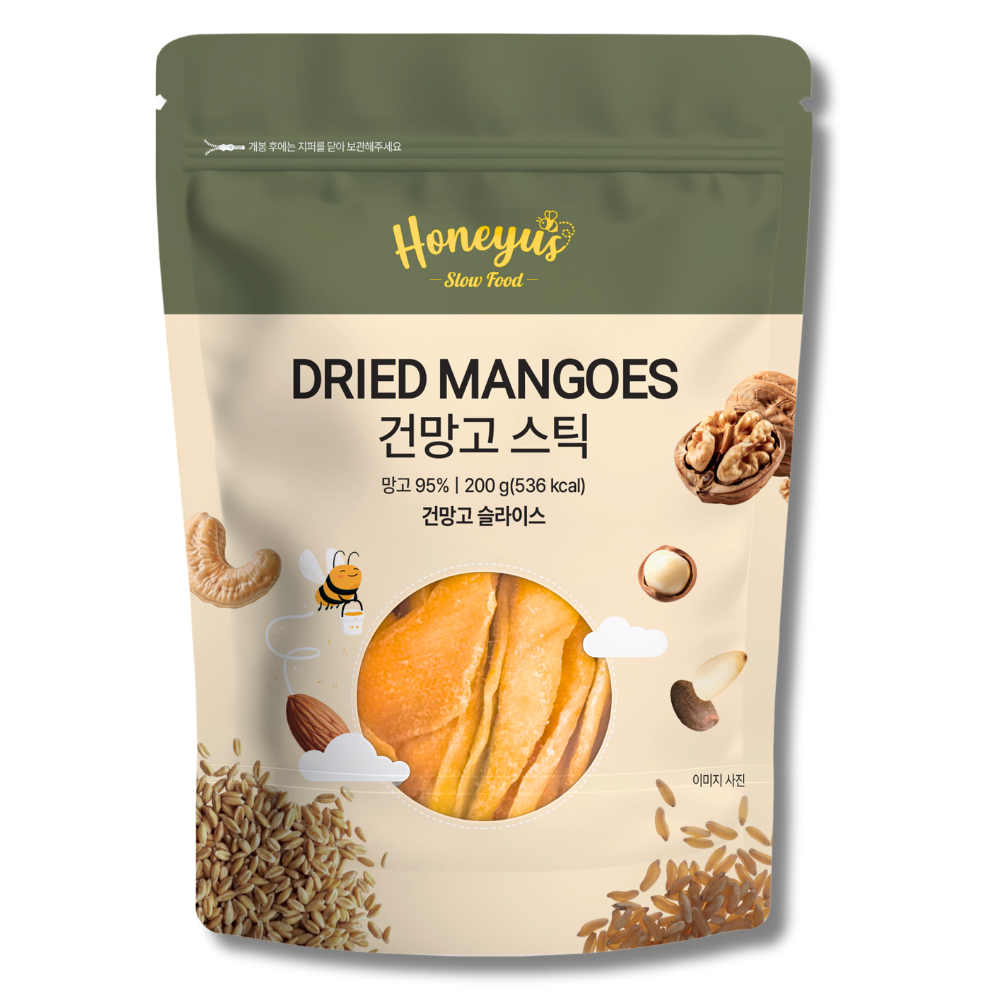 쫀득 말랑 허니어스 건망고 스틱 / 망고 말랭이/ 반건조 망고/ 사무실 간식/ 소포장/ 지퍼백, 200g, 1개 9,900원