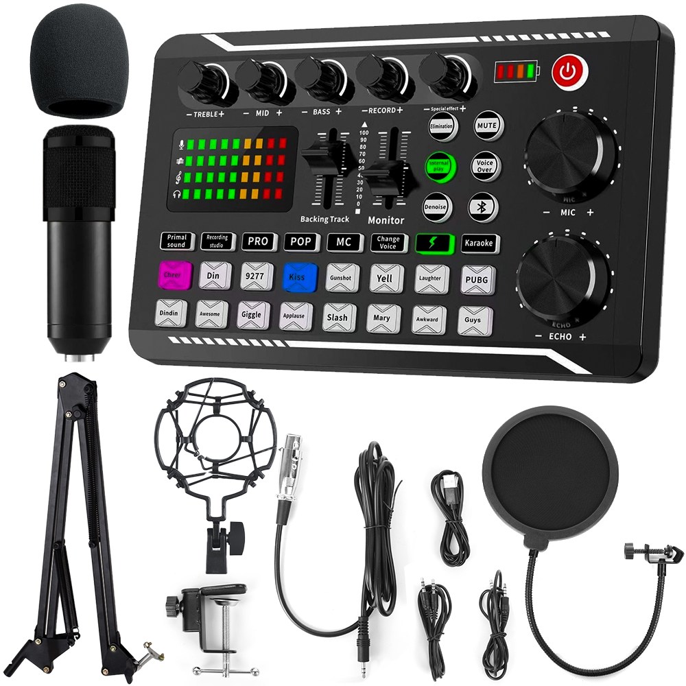 사운드 카드 스튜디오 믹서 노래 소음 감소 휴대용 마이크 음성 라이브 방송 전화 컴퓨터 녹음오디오 인터페이스 세트, 검정색 42,000원