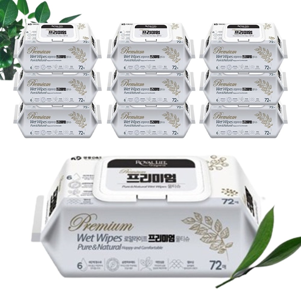 무료배송 로얄라이프 프리미엄 물티슈 72매 386g 10팩 대용량 캡형 저자극 아기물티슈 23,000원