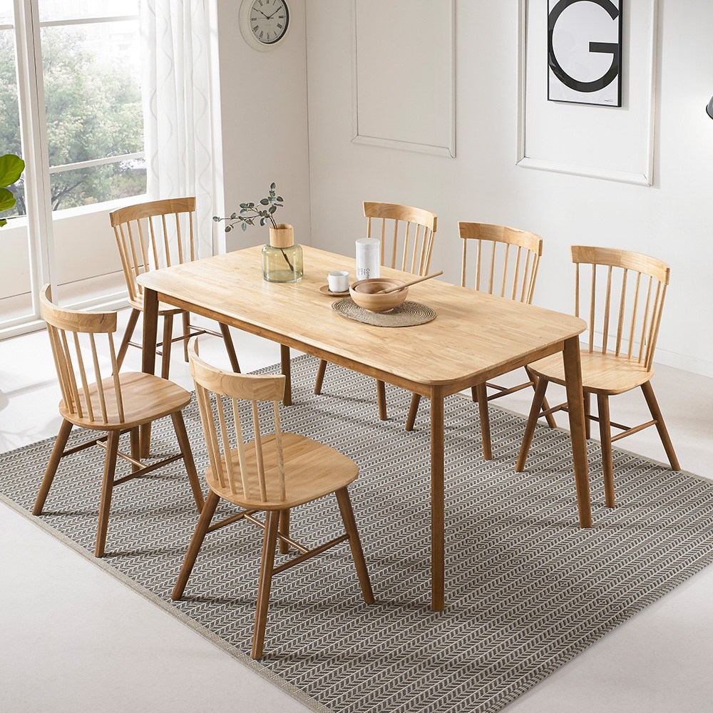 라로퍼니처 아몬드 1650 고무나무 원목 6인용 식탁 세트 (식탁+의자6), 식탁+의자6 520,000원