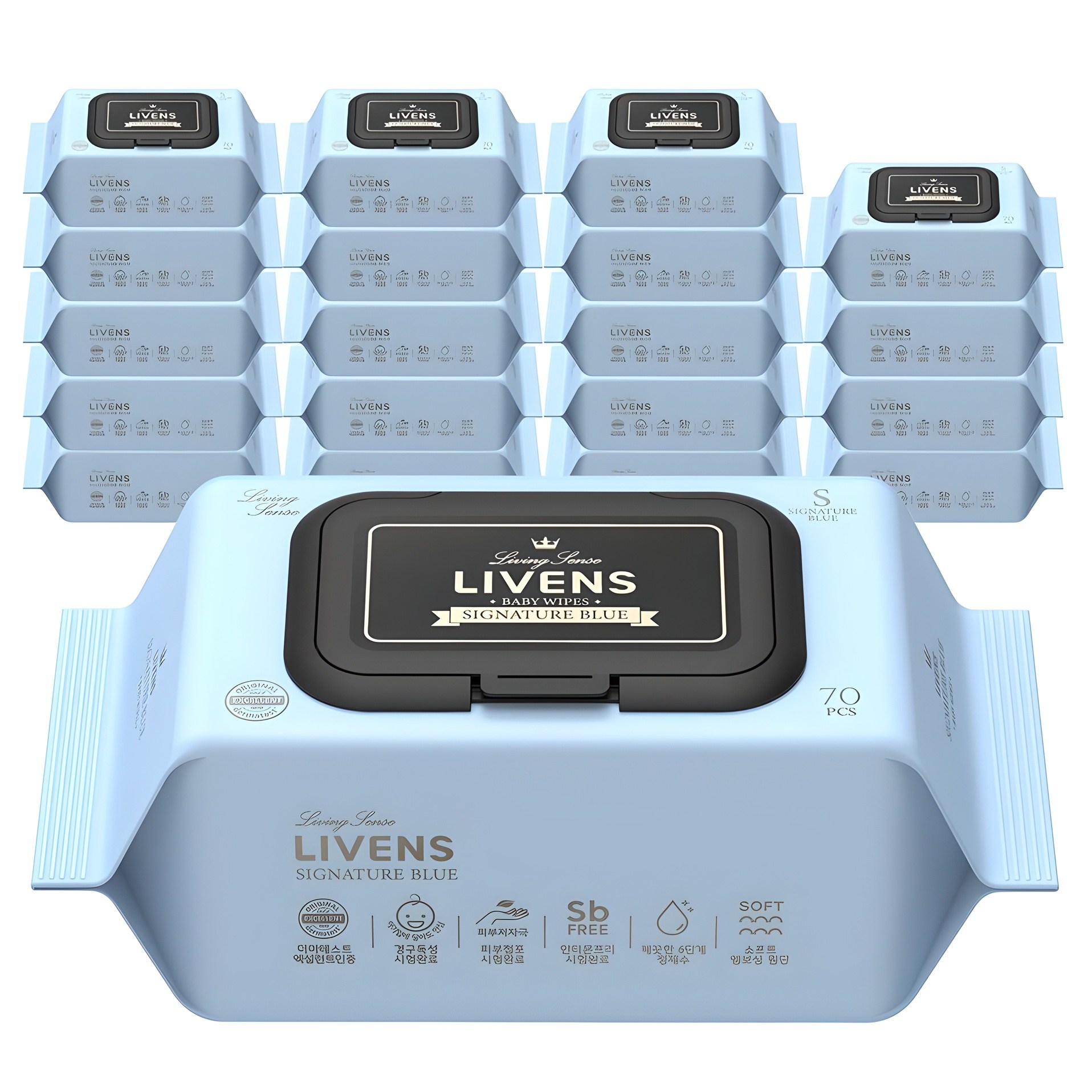 리벤스 유아용 시그니처 블루 도톰한 엠보싱 물티슈 캡형 22,410원