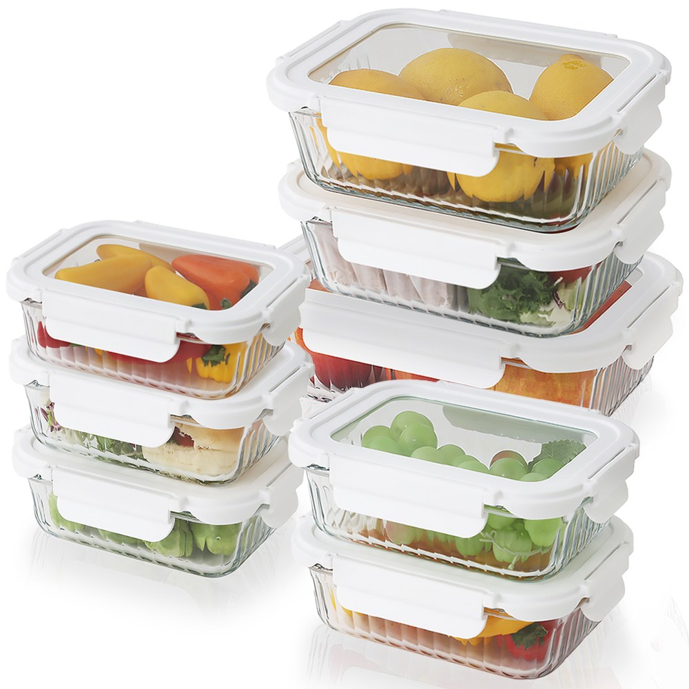 네오플램 글라스캡 내열유리 반찬통 밀폐용기세트 370mLx3p+600mLx2p+1000mLx2p+1500mL 8p 44,800원