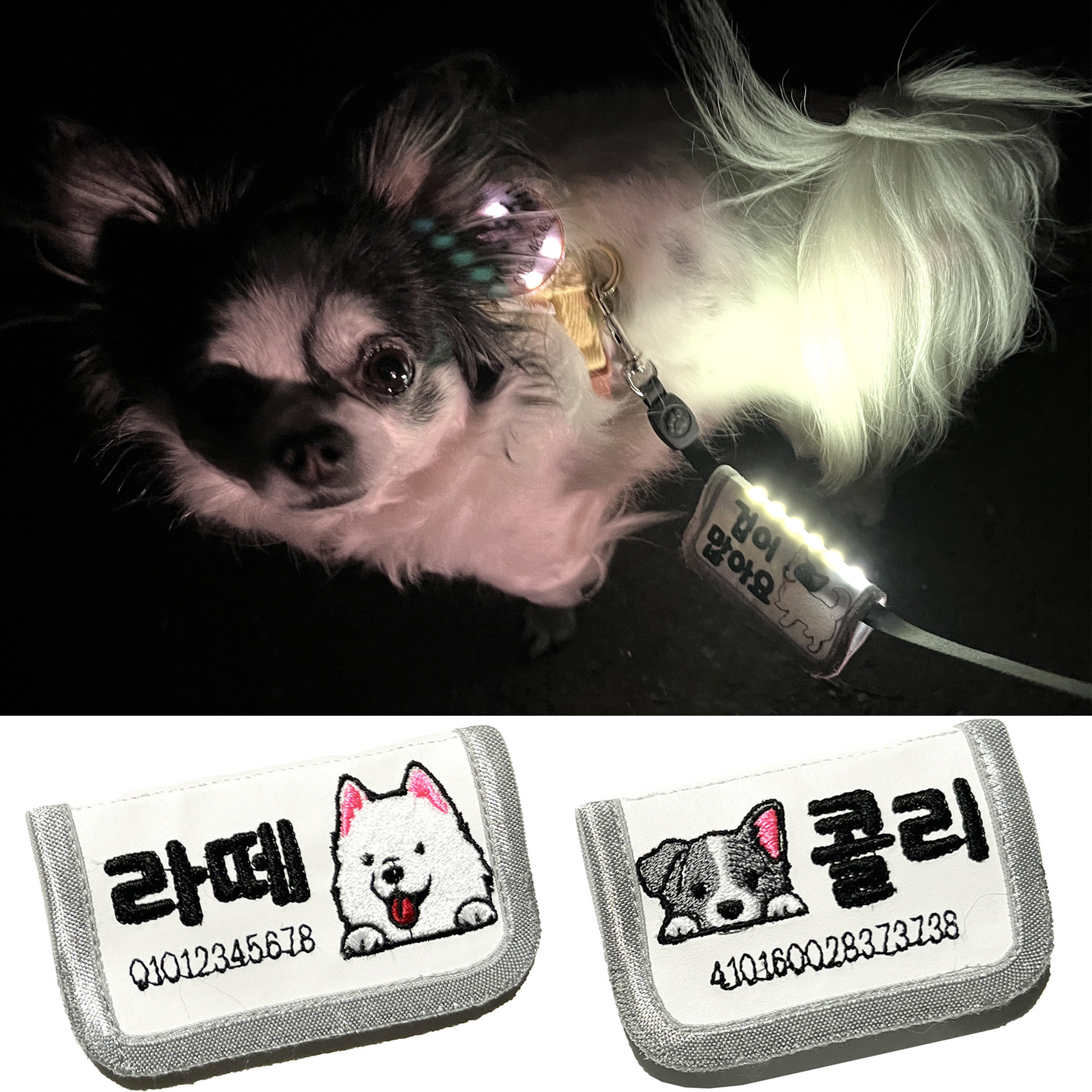 따봉공방 안전한 야간산책 강아지 LED 네임택 키링 메시지 조명 라이트 야광 이름표 자수 명찰 커스텀제작 22,900원