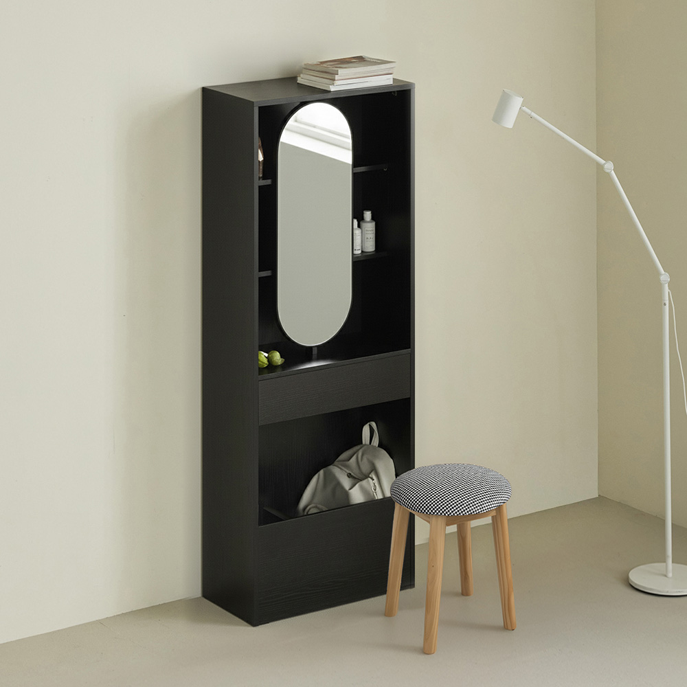 파로마 루르 스탠드 화장대 + 원목쿠션스툴 세트 방문설치, 블랙(화장대), 트위트블랙(스툴) 212,000원