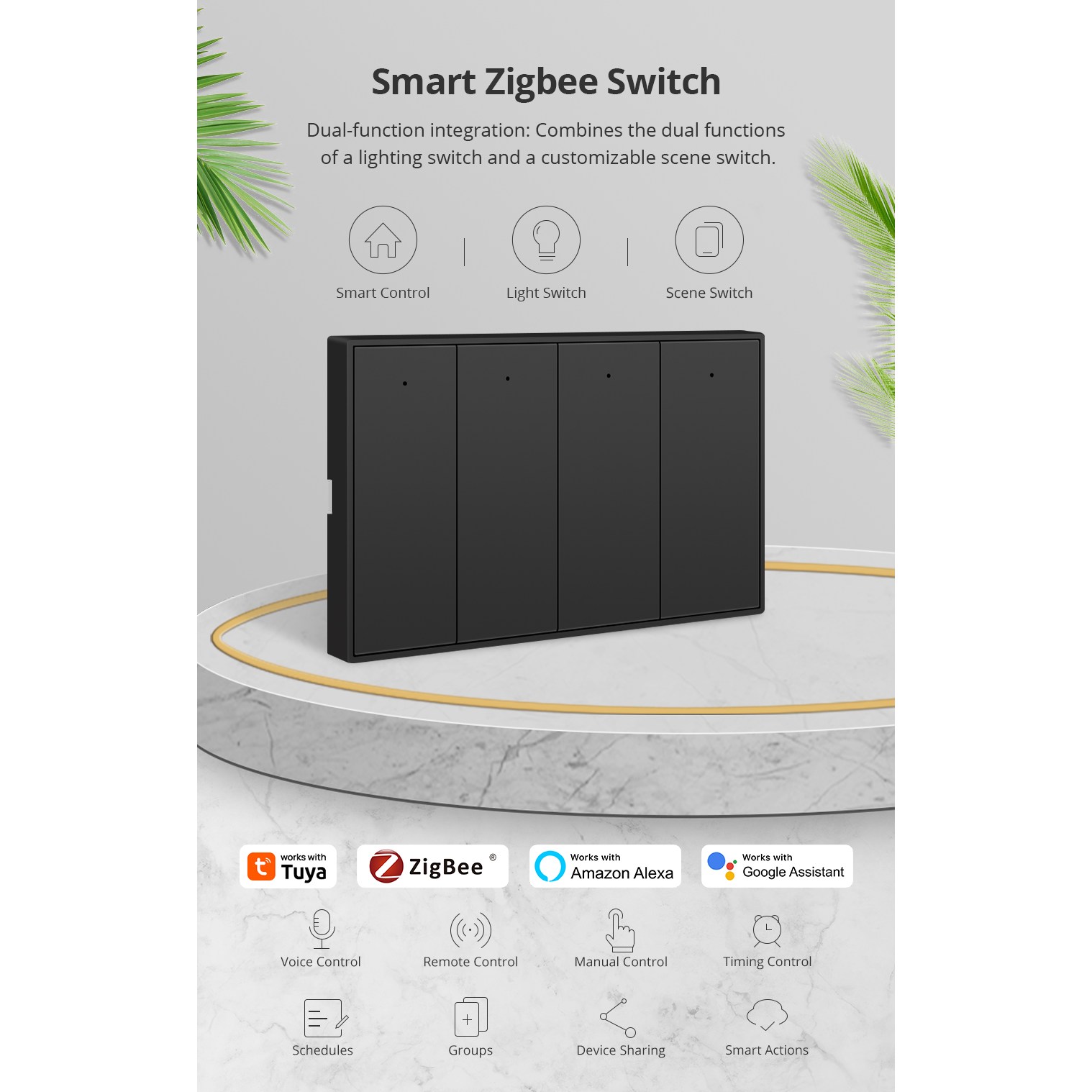 [블랙]제미스마트 KES 606US-L4 IoT 지그비 조명스위치 4구 구글홈 애플홈 스마트싱스 투야앱연동 76,800원