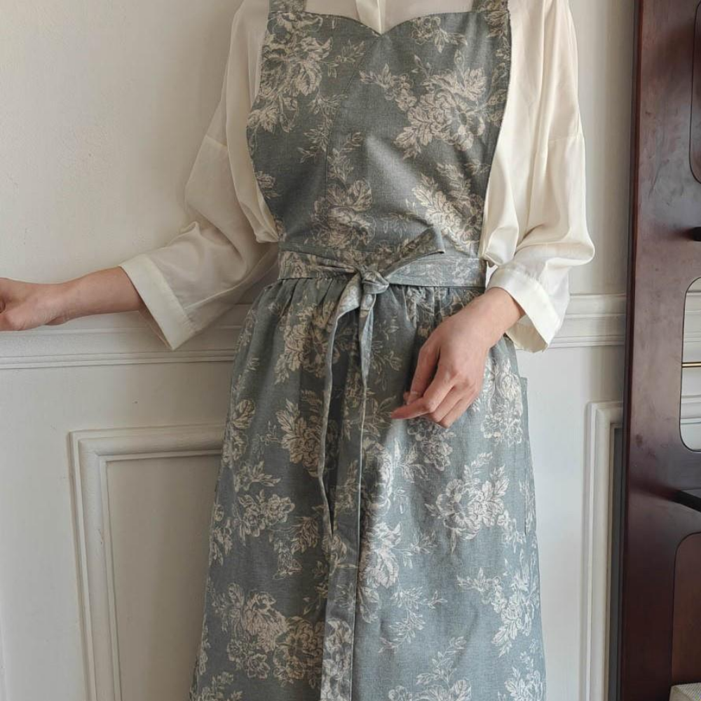 나나리빙 플라워 가든 주방 방수 앞치마, 1개, 아이블루 플라워, 현재가 17,500원