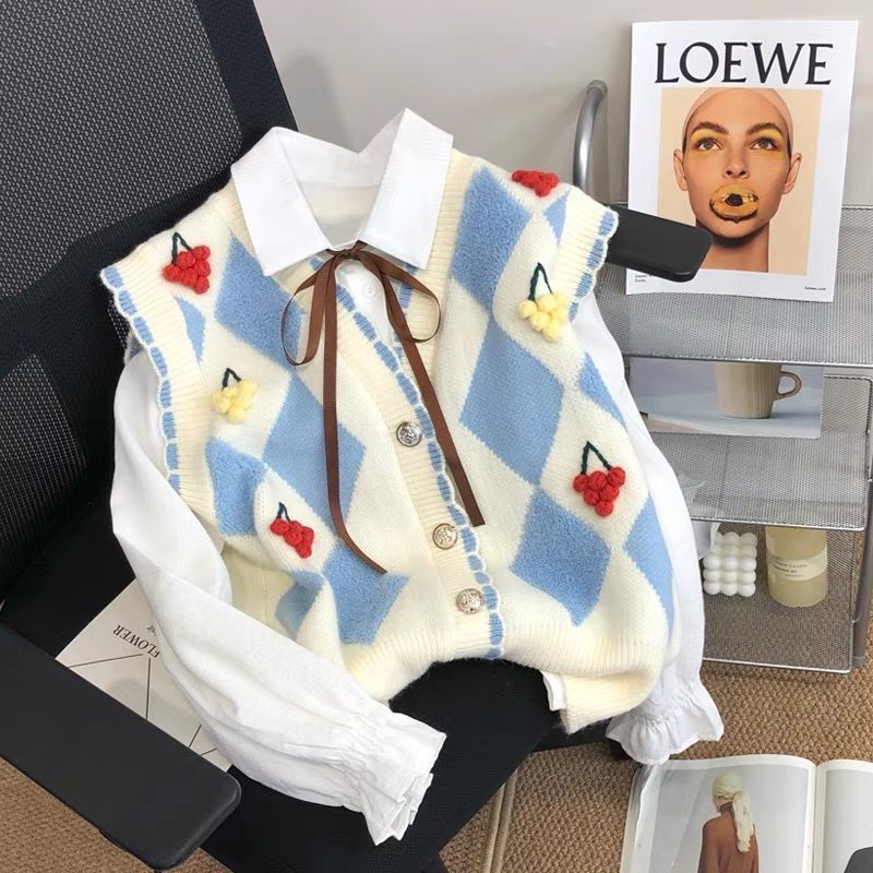 COSYEVNO  여성 니트조끼 가을 브이넥 체크 자카드 모던 루즈핏 캐주얼 아카데미 쇼트 버튼 나시 CXJmj-10 19,790원