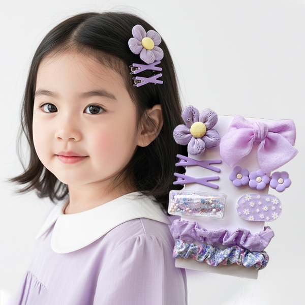 몽실이 소프티 헤어핀+밴드 9p 혼합세트 포인트 플라워 리본 소프트 여아 예쁜 집게핀 곱창 스크런치 세트 7,900원