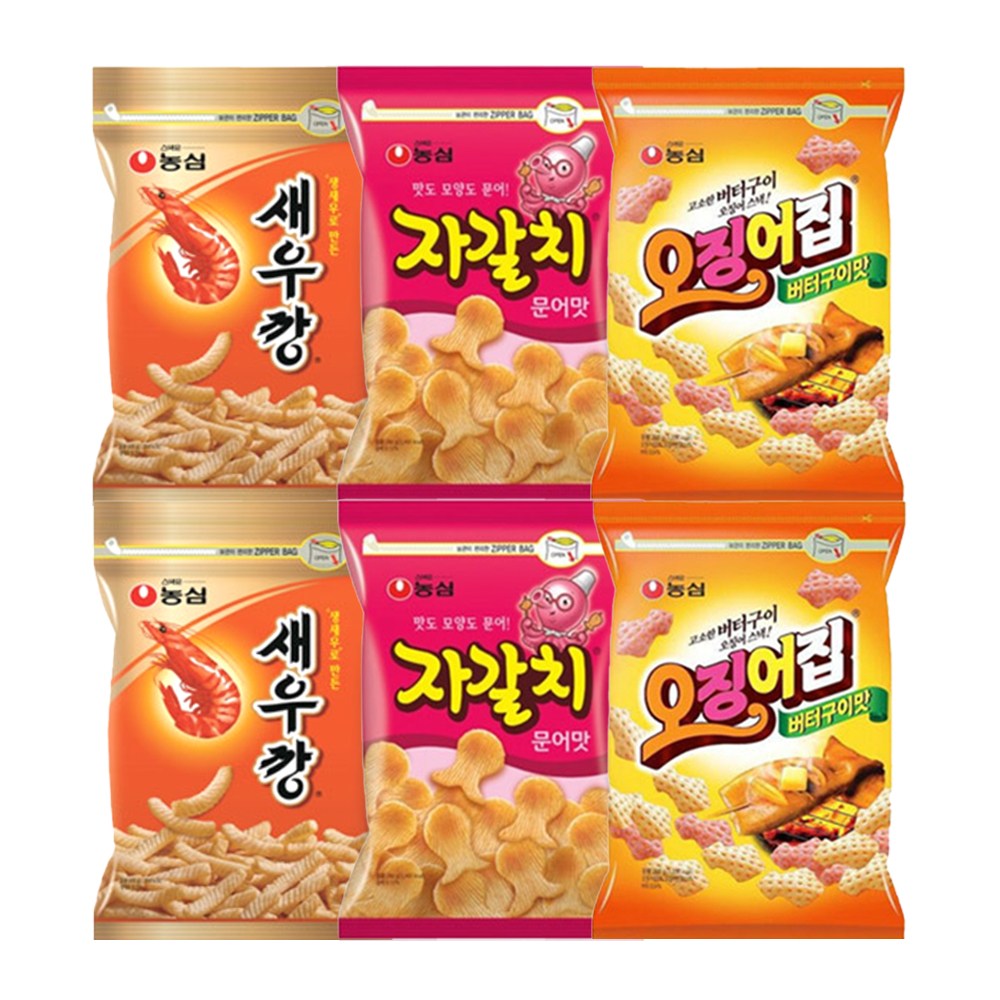 농심 스낵 대용량 지퍼백 새우깡+자갈치+오징어집 2개씩 36,000원