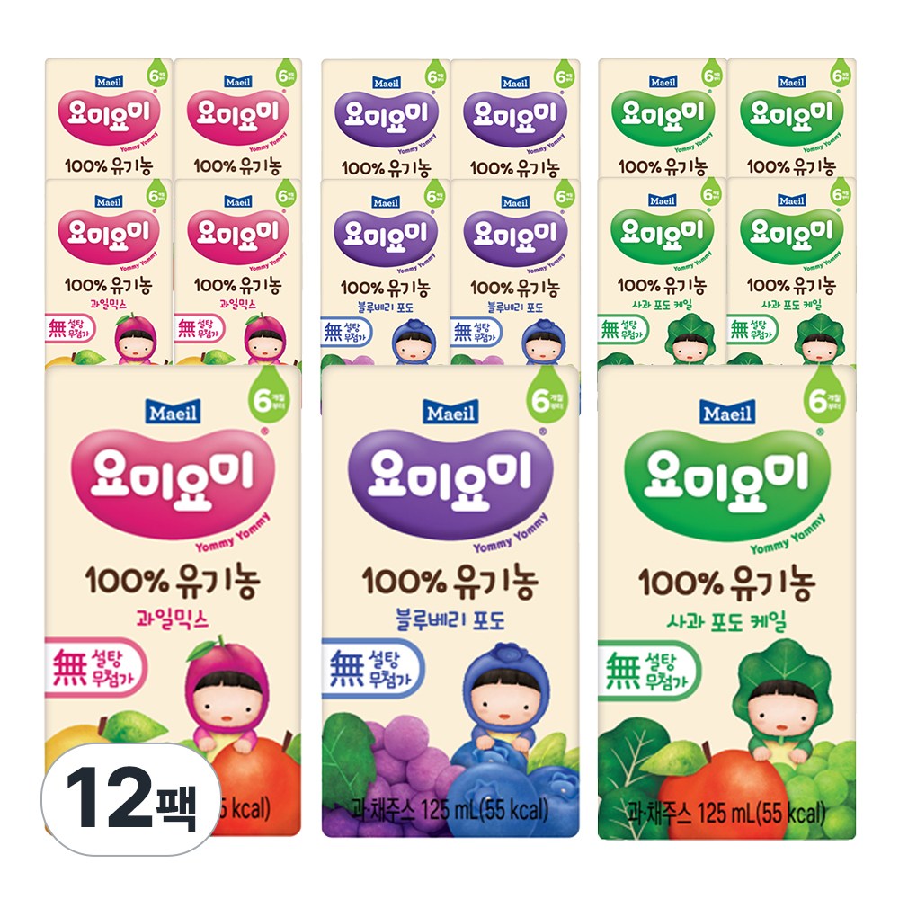 요미요미 유기농 주스 과일 신제품 3종 각4팩(과일믹스+블루베리포드+사과포도케일) 12,500원