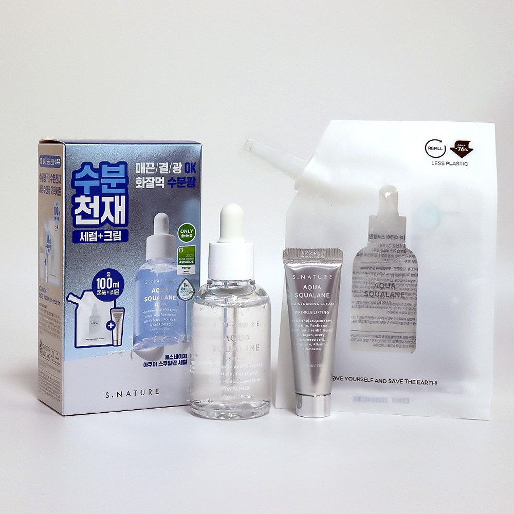 에스네이처 아쿠아 스쿠알란 세럼 본품+리필 세트 (+크림 10ml) 24,900원