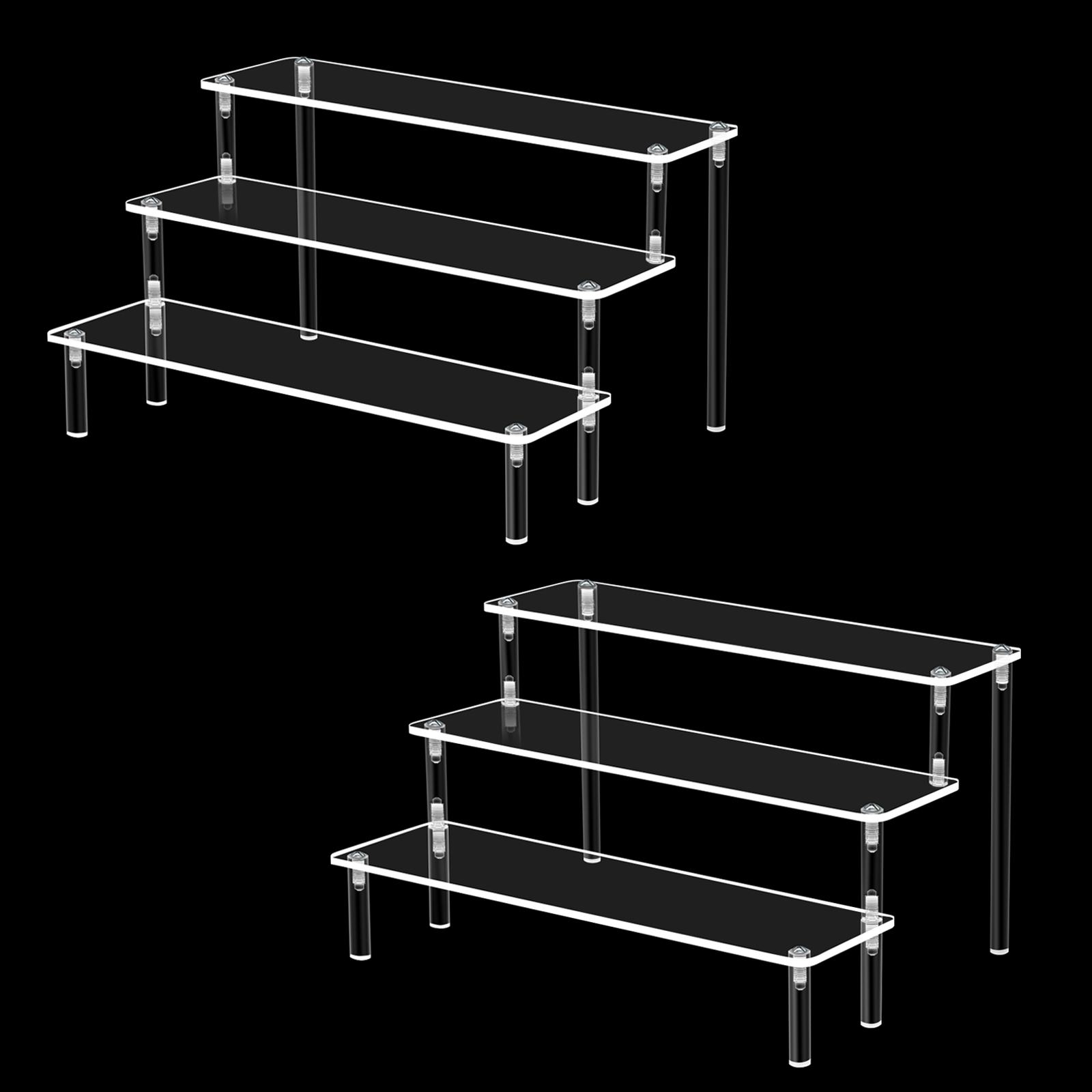 BUZOO 아크릴 계단식 진열대 받침대 아크릴 진열대 피규어진열대 아크릴매대, 2개, 3단 30cm 22,000원