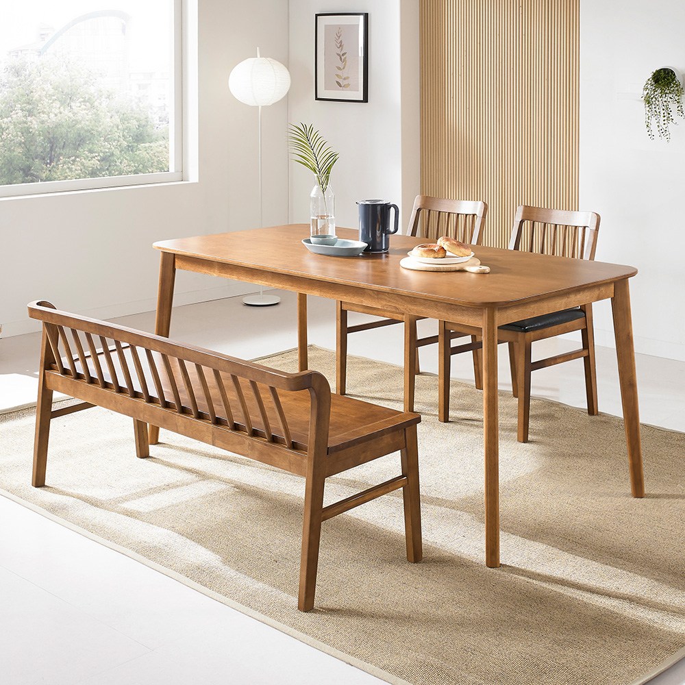 라로퍼니처 모카 1650 고무나무 원목 6인용 식탁 세트 (식탁+의자2+벤치1), 식탁+의자2+벤치1, 구분:식탁+의자2+벤치1 390,000원