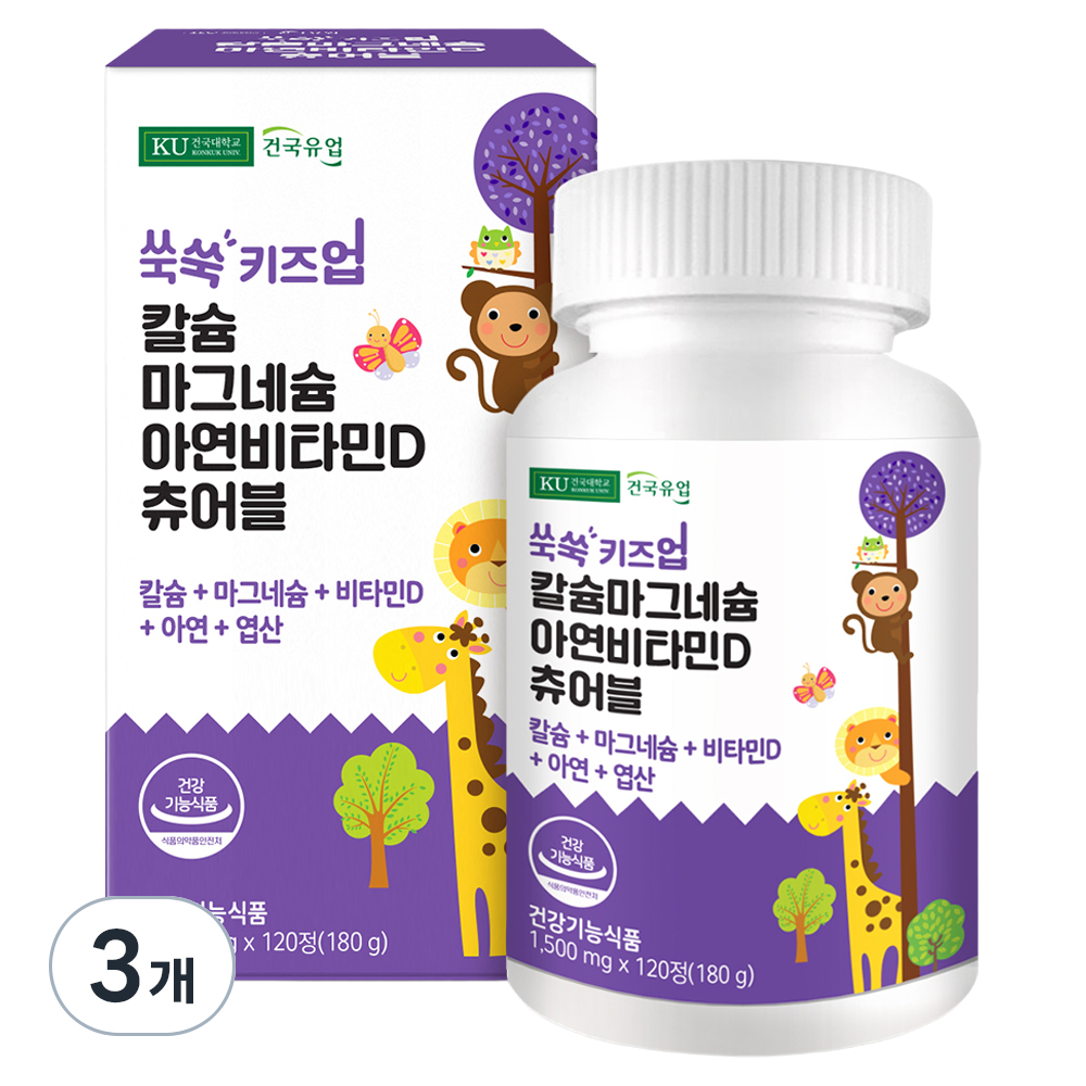 건국유업 유아용 쑥쑥 키즈업 칼슘 마그네슘 아연 비타민D 츄어블 180g 37,350원