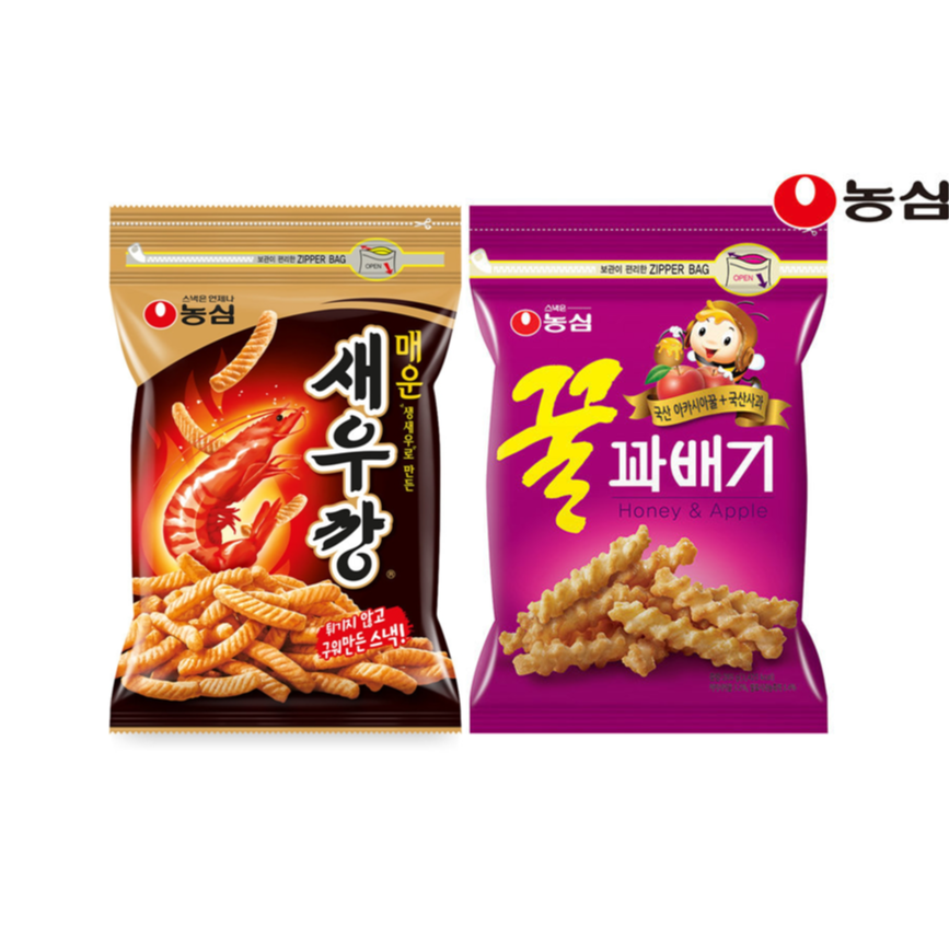 농심 꿀꽈배기 300g(1봉) + 매운 새우깡 400g(1봉) 지퍼 대용량 10,520원