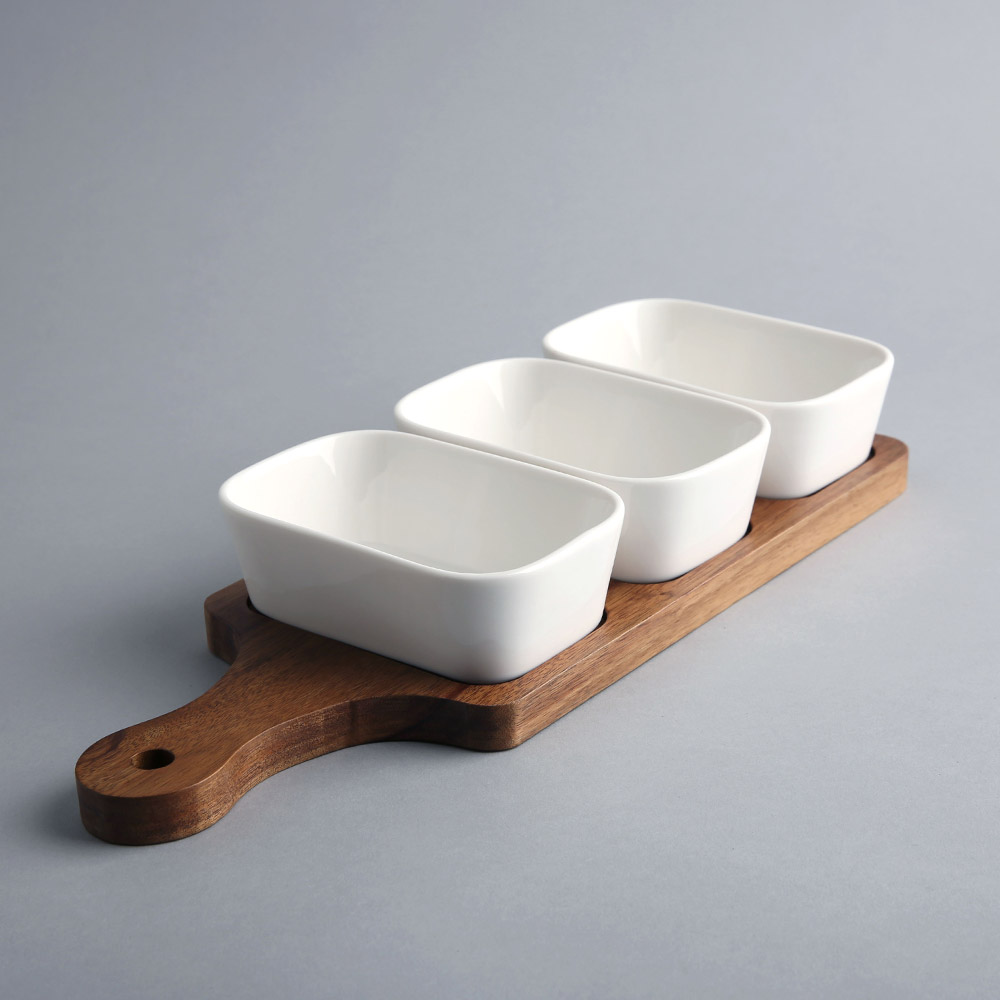 우드핸들 3종받침 나눔접시 3칸그릇 칸칸접시 업소용그릇, 블랙, 1개 55,780원