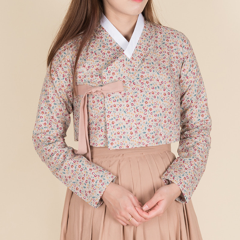 소단 꽃잔디 이중지 단저고리(베이지) 생활한복(개량한복), 현재가 78,000원