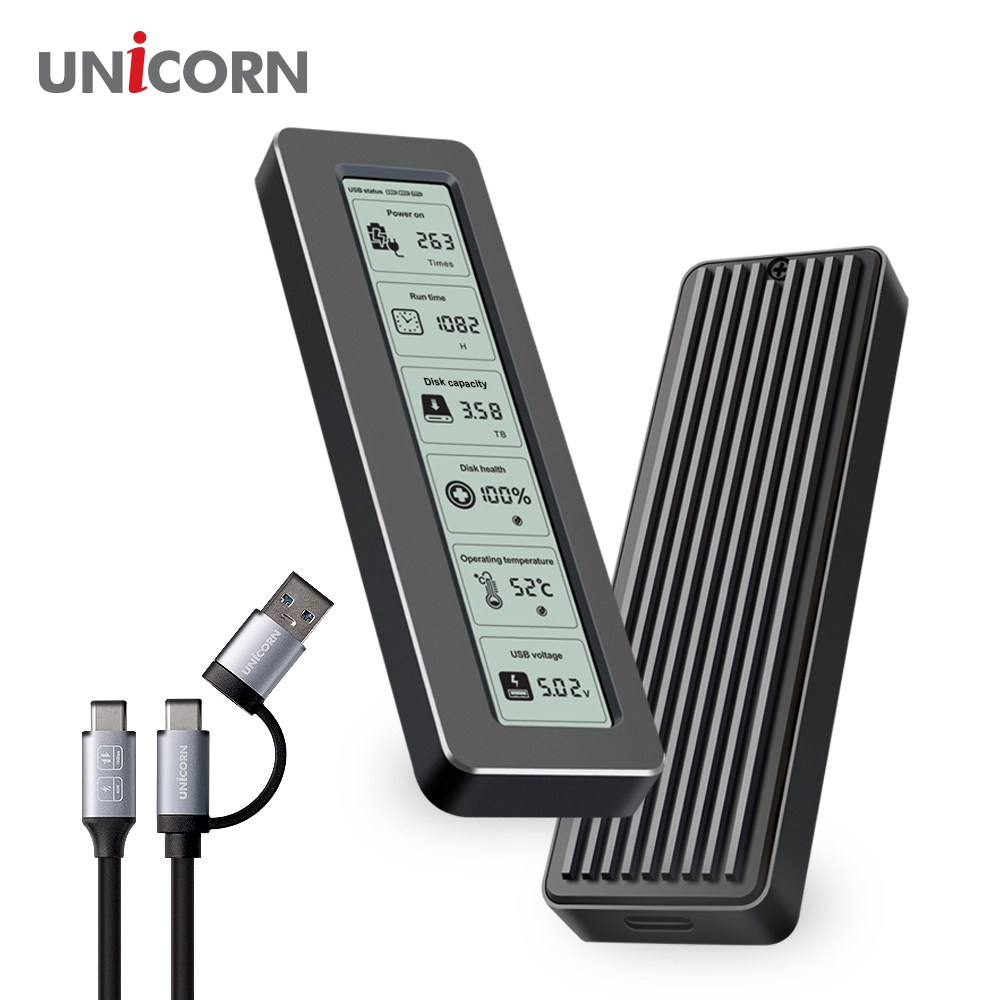 유니콘 스마트LCD 통알루미늄 M.2 NVME SSD외장하드케이스 USB3.2Gen2 10Gbps A+C타입젠더 MSD-L60 31,800원