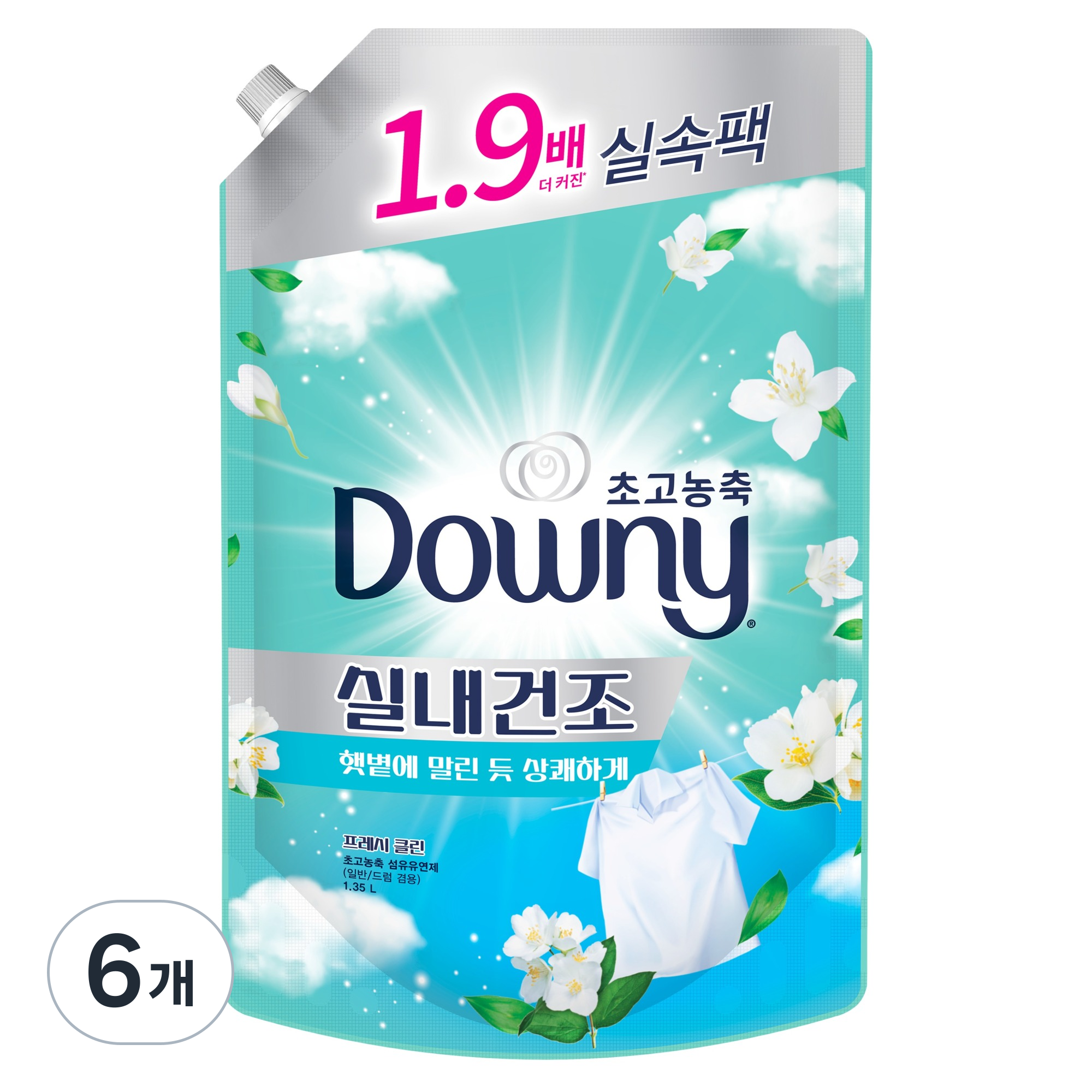 다우니 실내건조 초고농축 섬유유연제 프레시 클린 자스민향 리필, 1.35L, 6개 40,670원