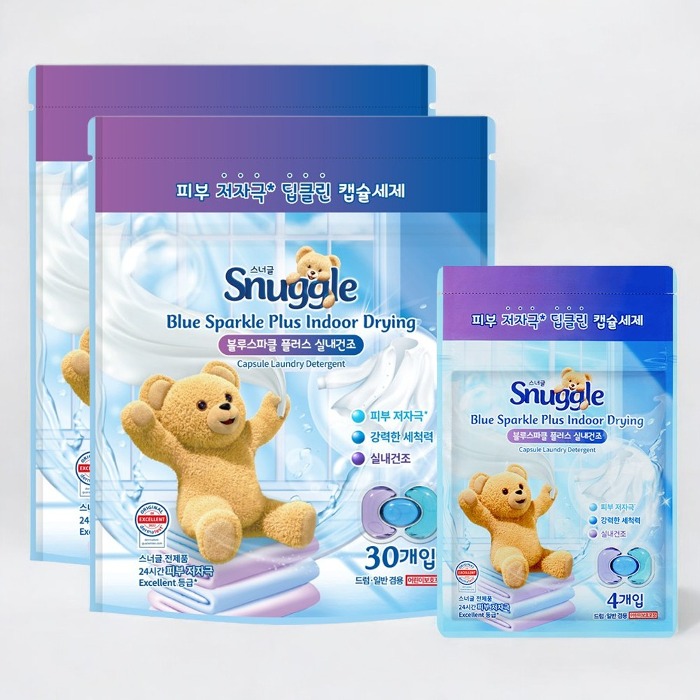 스너글 초고농축 캡슐 세탁세제 블루스파클 플러스 실내건조 30개입 + 4개입 36,500원