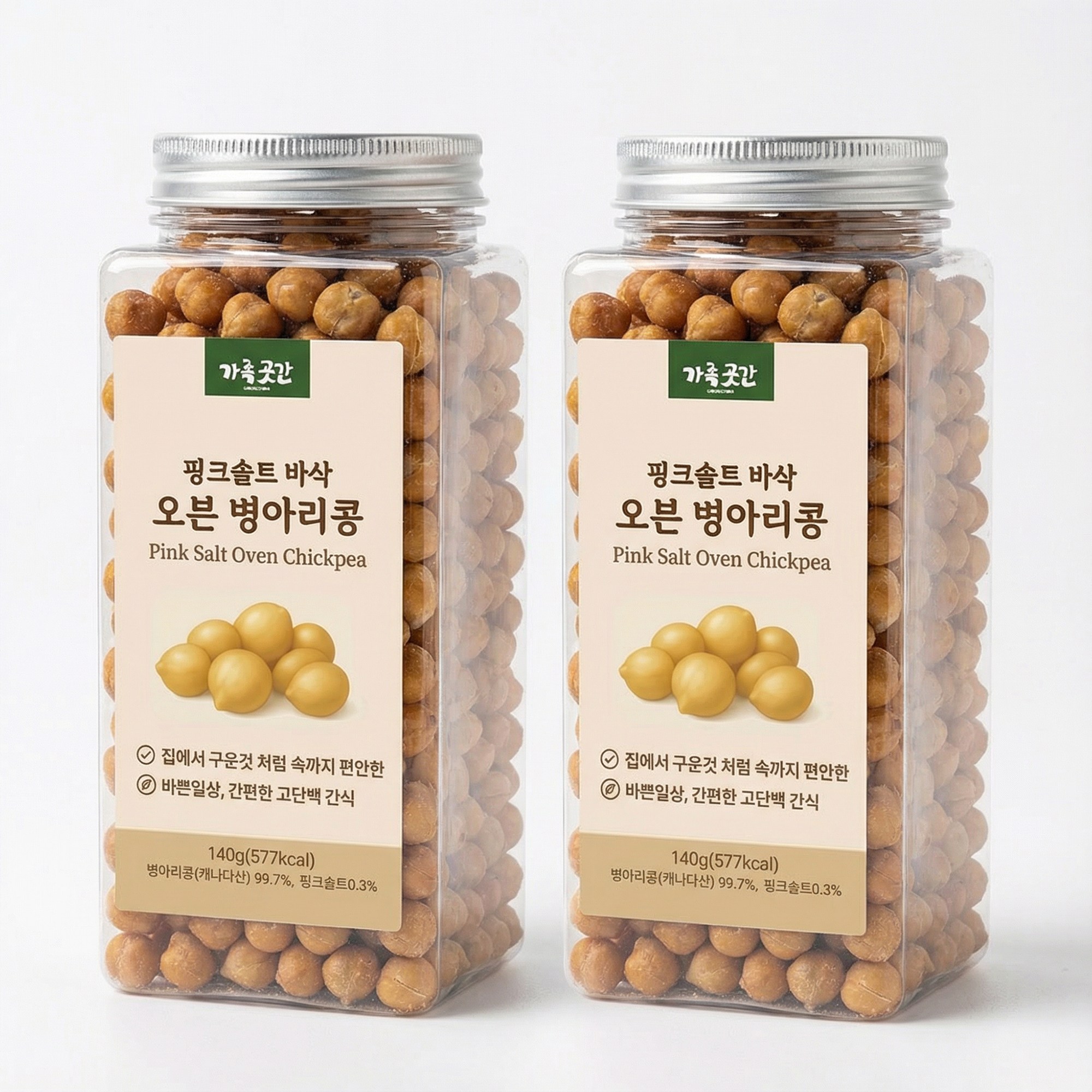 가족곳간 핑크솔트 바삭 오븐 병아리콩 볶음 수제 고단백 저당간식, 2개, 140g 19,500원