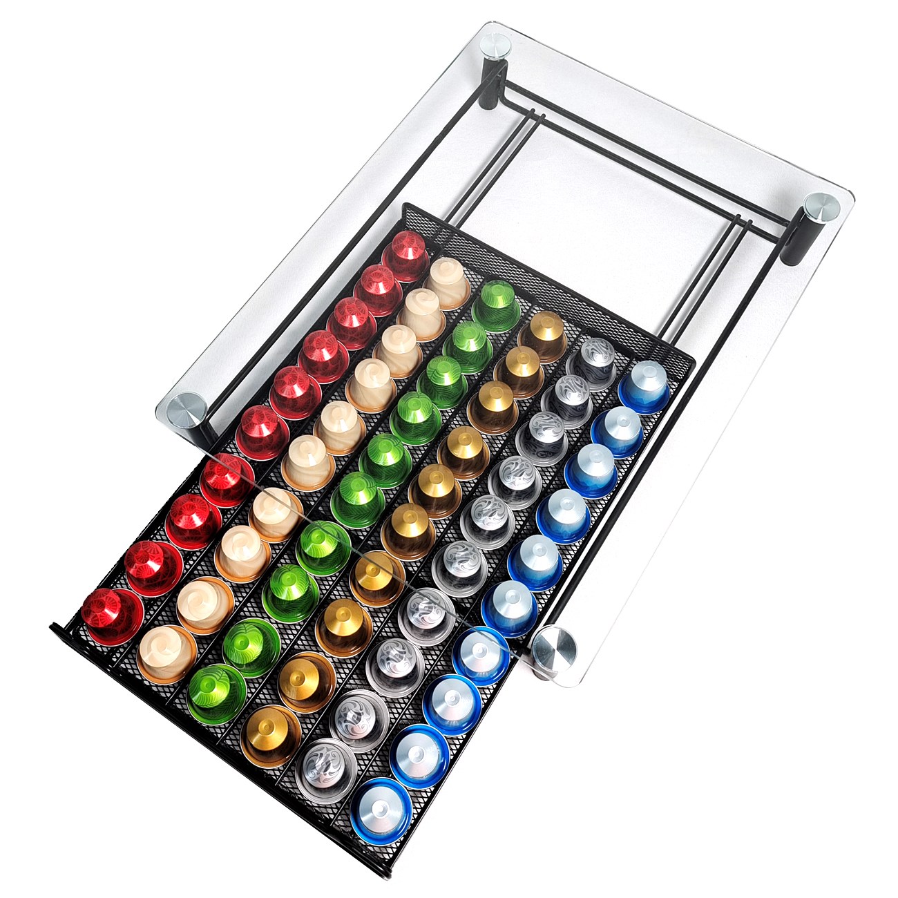 고퀄 투명 유리패널 커피캡슐 수납 서랍은 네스프레소 커피캡슐 60개를 수납할 수 있습니다, 1개, Black 29,300원