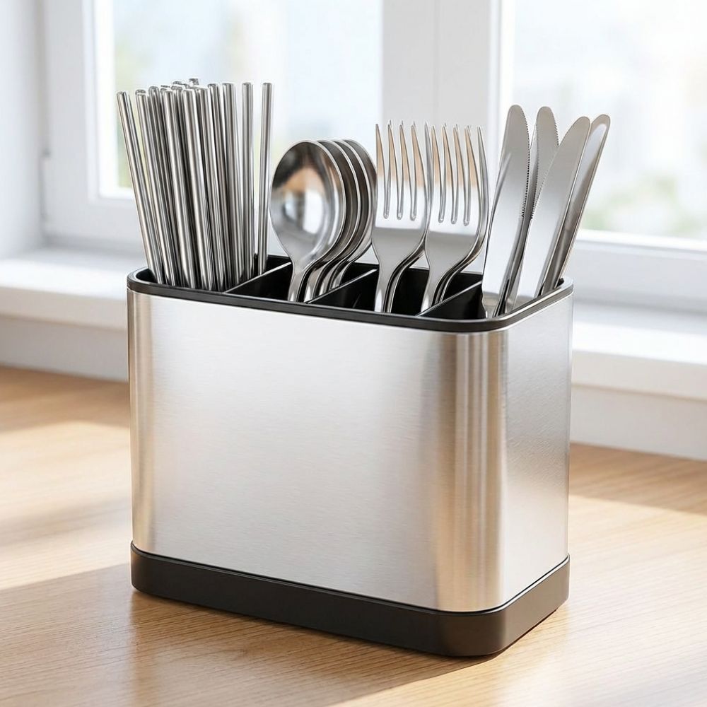 밀로뉴 스테인레스 물빠짐 칸칸이 수저통, 1개, 실버 12,100원