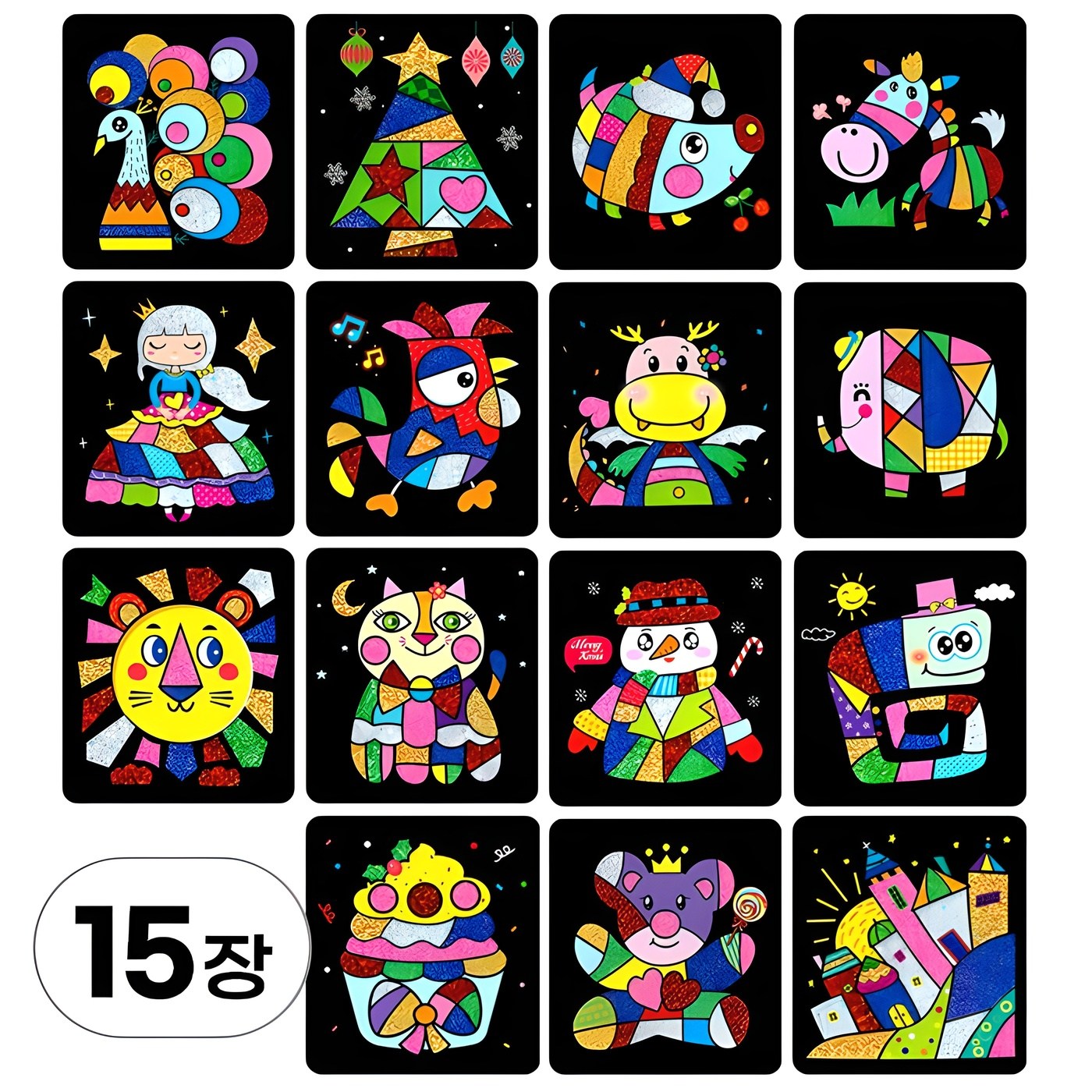 투데이리빙 15장 세트 포일 아트 만들기 미술 놀이 DIY 여아 홀로그램 호일 스티커 아트북 유아 집콕 엄마표 종이아트 8,800원